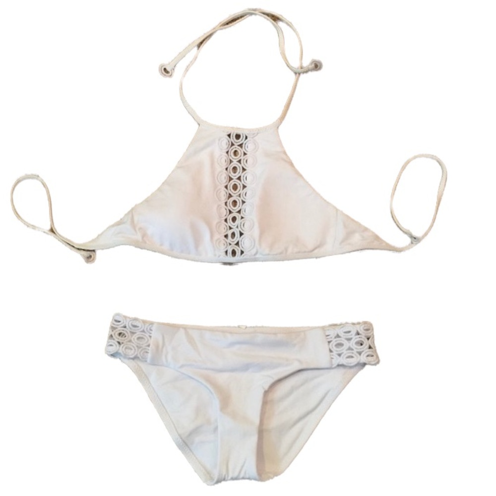 Becca White Crochet Lace High Neck Halter Bikini - Picture 5 of 8